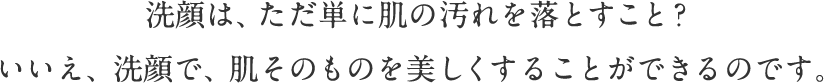 洗顔は、ただ単に肌の汚れを落とすこと？いいえ、洗顔で、肌そのものを美しくすることができるのです。